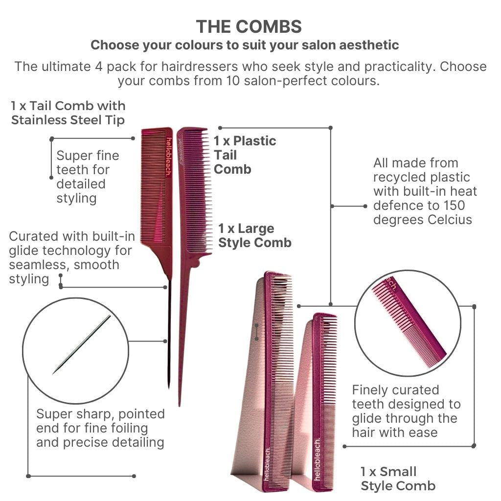 Tail Comb With Stainless Steel Tip - Burgundy