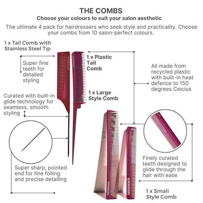 Tail Comb With Stainless Steel Tip - Burgundy